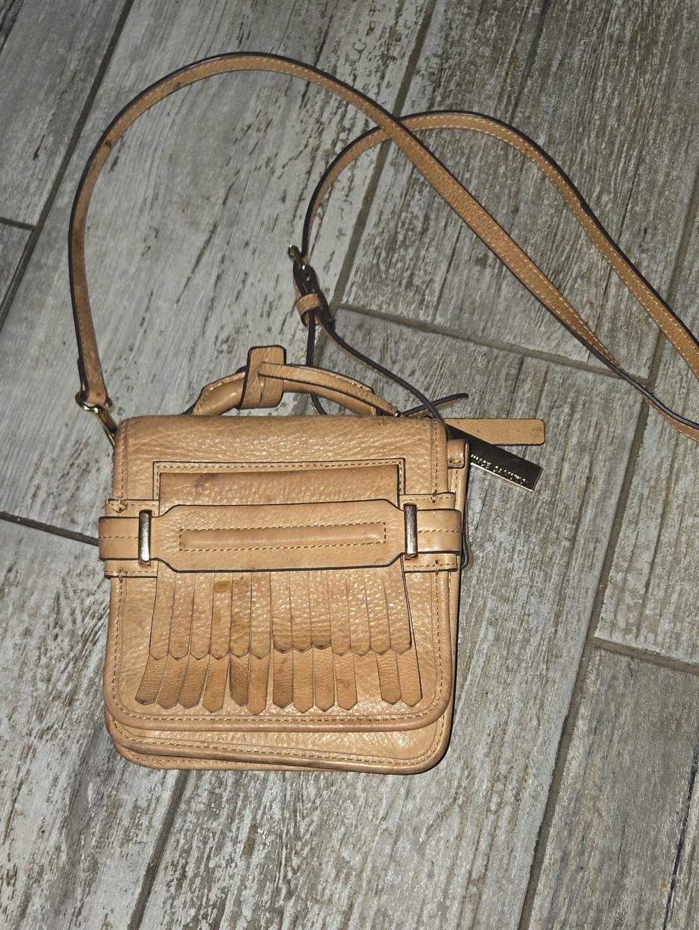 Vince Camuto Tan Fringed Leather Crossbody Bag with Strap